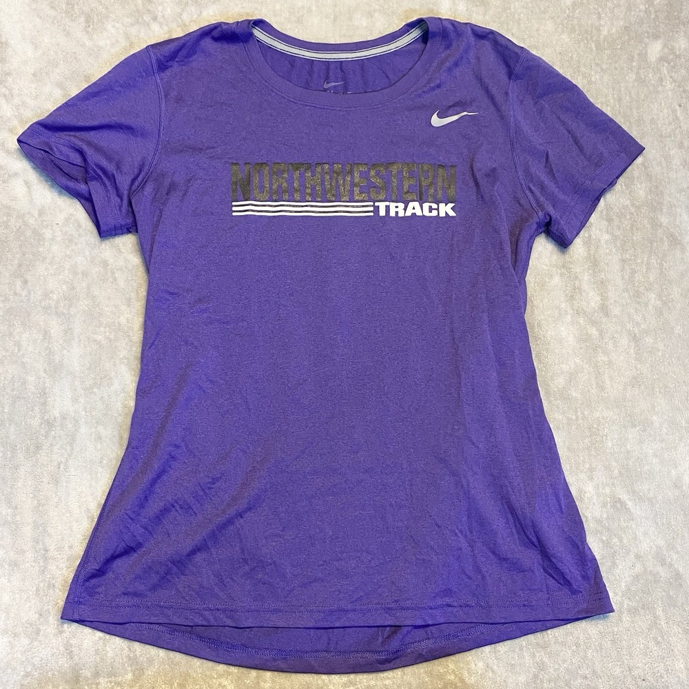 NIKE Northwestern University Track‎ Purple Shirt Large Short Sleeve Swoosh Logo